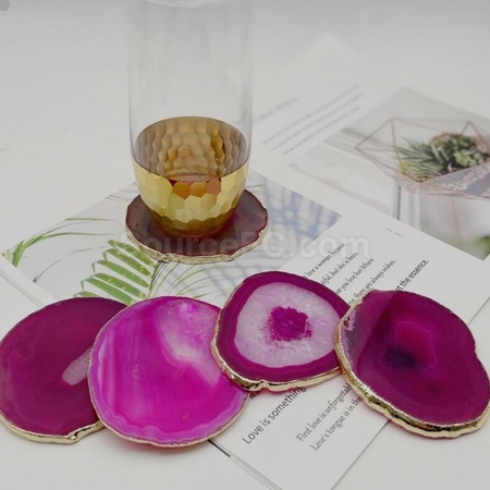 Customization Personalized Agate Electroplating Gold Ddge Coaster Promotional Products
