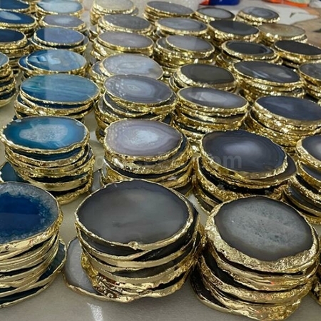 Customization Personalized Agate Electroplating Gold Ddge Coaster Promotional Products