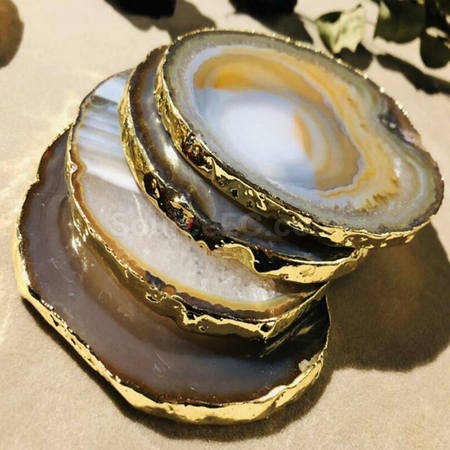 Customization Personalized Agate Electroplating Gold Ddge Coaster Promotional Products