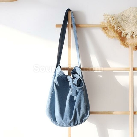 Customization Solid Color Literary One-Shoulder Denim Messenger Bag Promotional Products