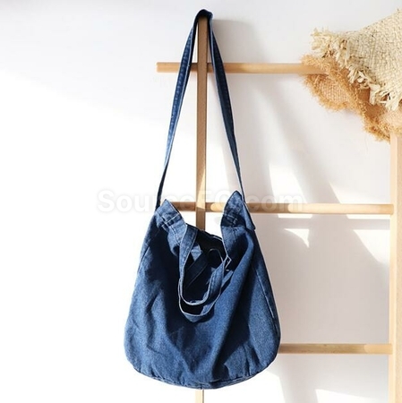 Customization Solid Color Literary One-Shoulder Denim Messenger Bag Promotional Products