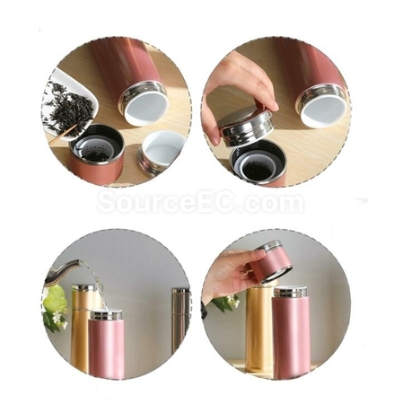 Customization 304 Stainless Steel Ceramic Liner Tea Water Separation Thermos Cup Promotional Products