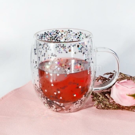Customization Sparkling Heart Double Handle Glass Promotional Products