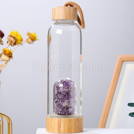 Customization Natural Crystal Crushed Stone Health Glass With Bamboo Lid Promotional Products