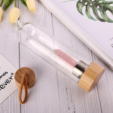 Customization Natural Crystal Column Bamboo Lid High Boron Glass Cup Promotional Products
