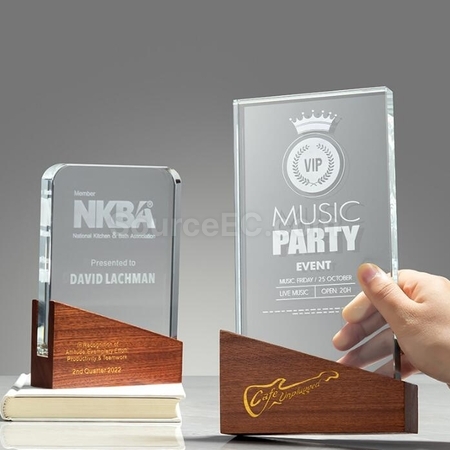 Customization Solid Wood Cube Crystal Trophy Promotional Products