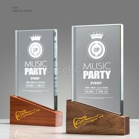 Customization Solid Wood Cube Crystal Trophy Promotional Products