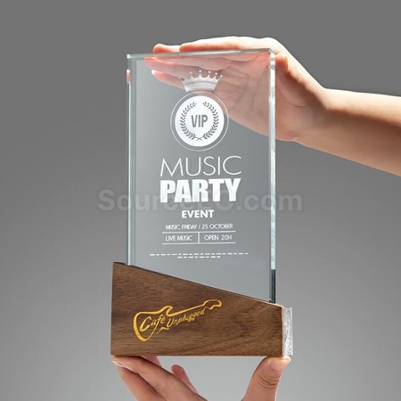 Customization Solid Wood Cube Crystal Trophy Promotional Products