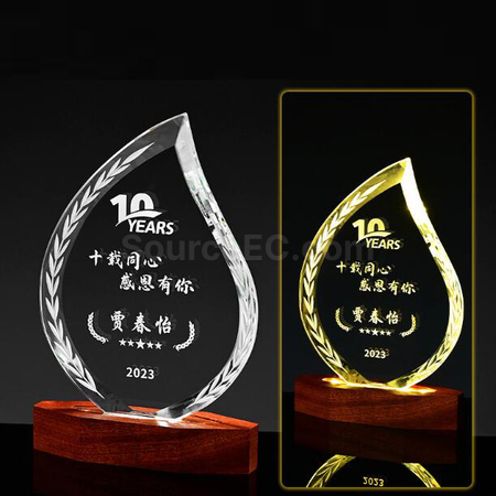 Customization Luminous Solid Wood Base Crystal Promotional Products