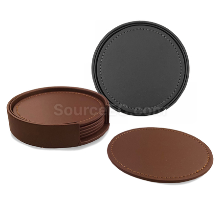 Customization Franklin Leather Coaster Set of 6 Promotional Products