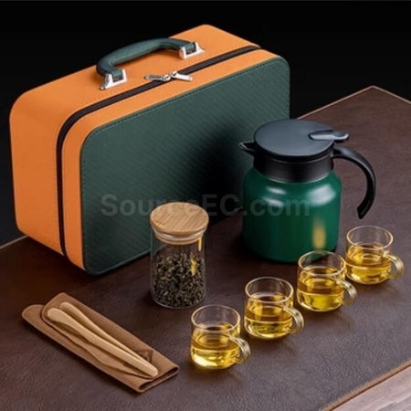 Customization 316Stainless Steel Large Capacity Teapot Glass Tea Cup Travel Set Promotional Products