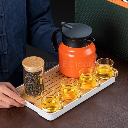 Customization 316Stainless Steel Large Capacity Teapot Glass Tea Cup Travel Set Promotional Products