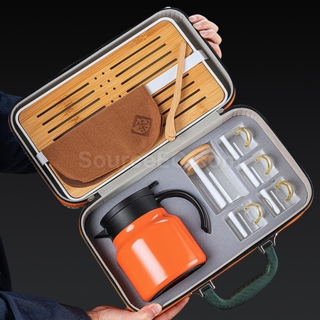 Customization 316Stainless Steel Large Capacity Teapot Glass Tea Cup Travel Set Promotional Products
