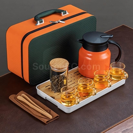 Customization 316Stainless Steel Large Capacity Teapot Glass Tea Cup Travel Set Promotional Products
