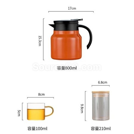 Customization 316Stainless Steel Large Capacity Teapot Glass Tea Cup Travel Set Promotional Products