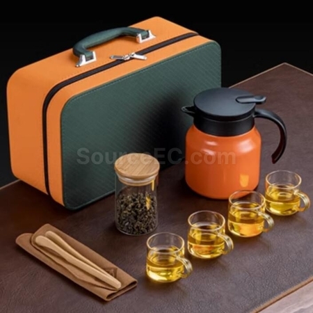 Customization 316Stainless Steel Large Capacity Teapot Glass Tea Cup Travel Set Promotional Products