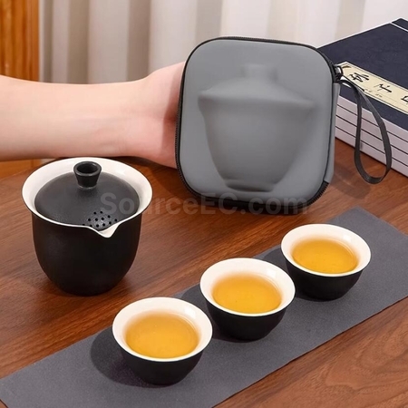 Customization Kung Fu Tea One Pot Three Cups Travel Outdoor Portable Set Promotional Products