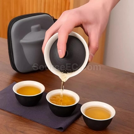 Customization Kung Fu Tea One Pot Three Cups Travel Outdoor Portable Set Promotional Products