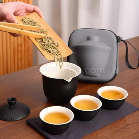 Customization Kung Fu Tea One Pot Three Cups Travel Outdoor Portable Set Promotional Products