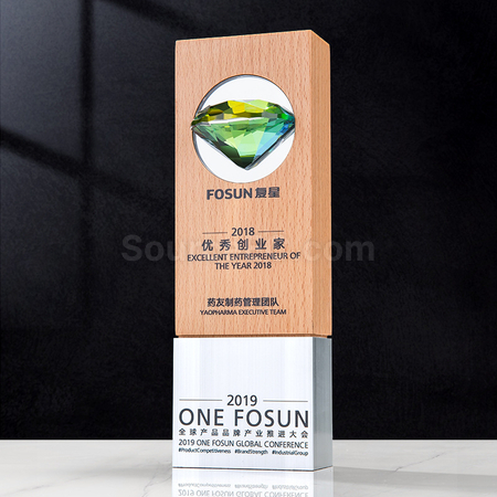 Customization Glass Crystal Solid Wood Trophy Promotional Products