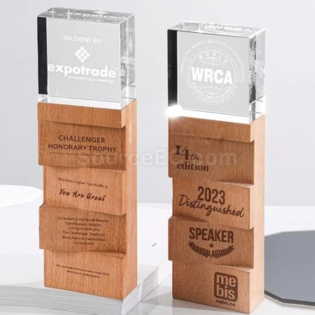 Customization Glory Born Solid Wood Crystal Commemorative Trophy Promotional Products