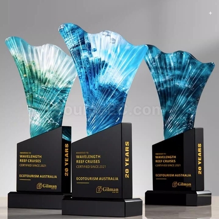 Customization Riding The Wind and Waves Black Crystal Trophy Promotional Products