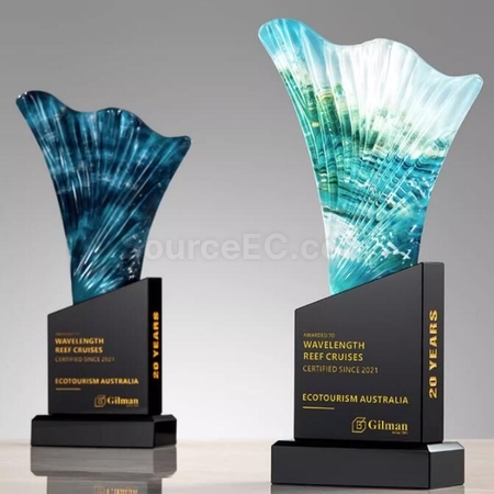 Customization Riding The Wind and Waves Black Crystal Trophy Promotional Products