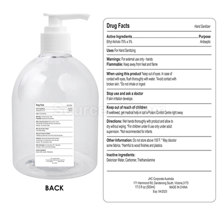 Customization 500ml Hand Sanitiser Gel - 75% Alcohol Promotional Products