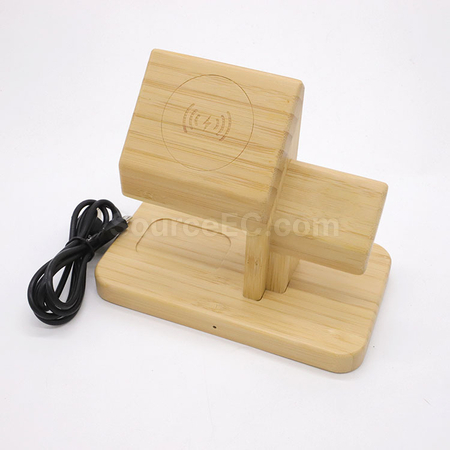 Customization Bamboo Wood Three-In-One Magnetic Charging Stand Promotional Products