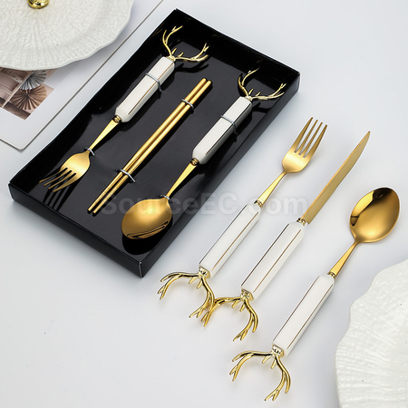 Customization Christmas Antler Stainless Steel Tableware Promotional Products