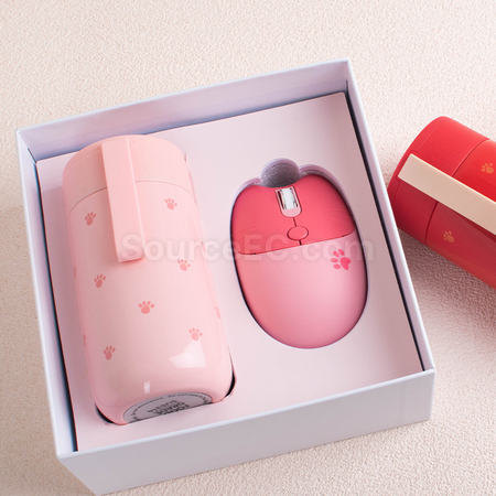 Customization Zhaocai Cat Insulation Cup+Wireless Mouse Set Promotional Products