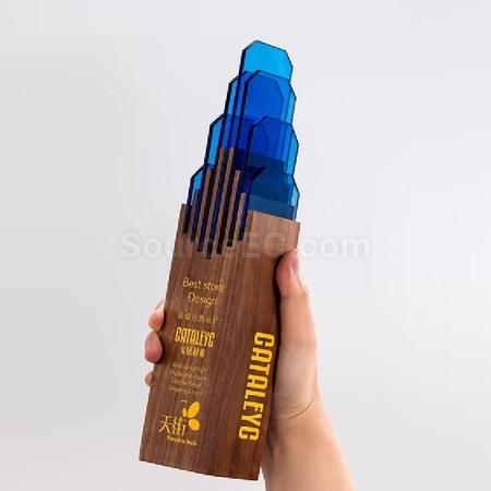 Customization Genting Top Solid Wood Crystal Trophy Promotional Products