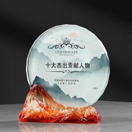 Customization Feng Shan Shui Rise Glazed Crystal Trophy Promotional Products