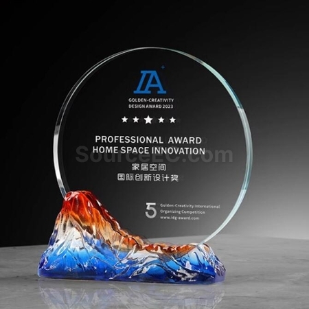 Customization Feng Shan Shui Rise Glazed Crystal Trophy Promotional Products