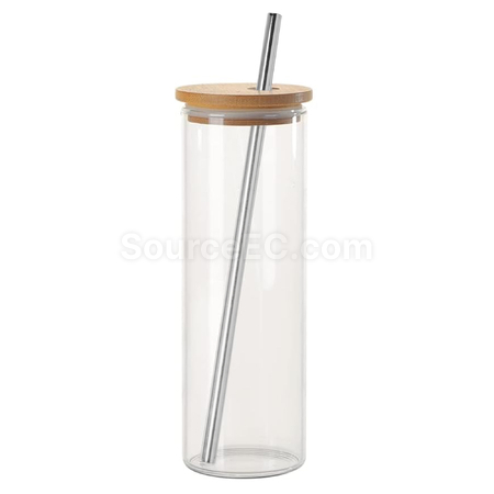 Customization 16OZ Drinking Glasses with Bamboo Lids and Stainless Steel Straw Promotional Products