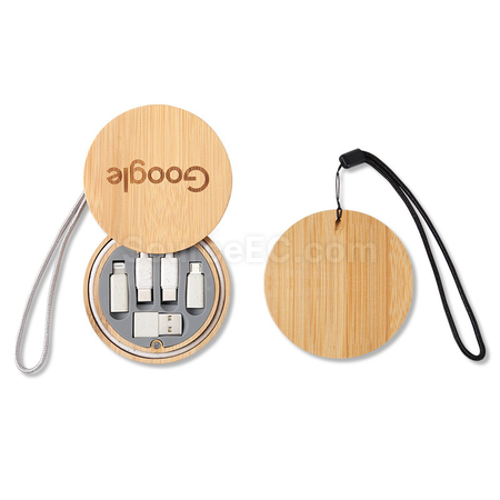Customization 6-in-1 Cable Set with Bamboo Box Promotional Products
