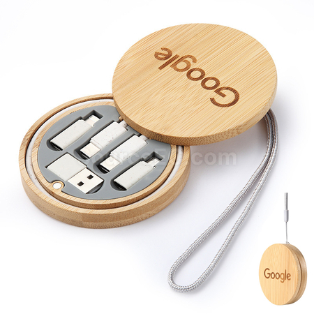 Customization 6-in-1 Cable Set with Bamboo Box Promotional Products