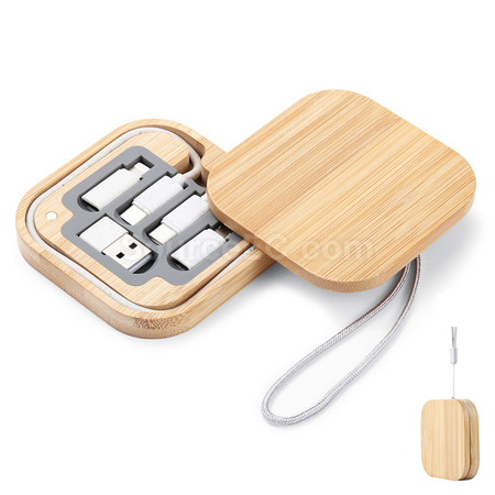 Customization 6-in-1 Cable Set with Bamboo Box Promotional Products