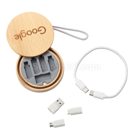 Customization 6-in-1 Cable Set with Bamboo Box Promotional Products