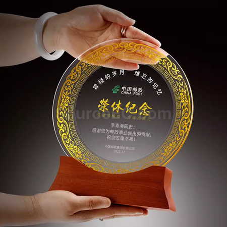 Customization Solid Wood Crystal Commemorative Plate Promotional Products