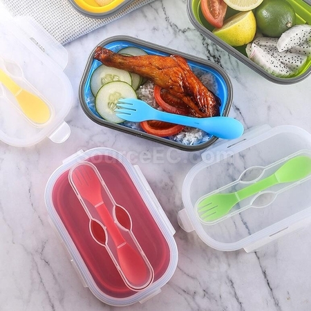 Customization Environmentally Friendly Silicone Folding Lunch Box(With Tableware) Promotional Products