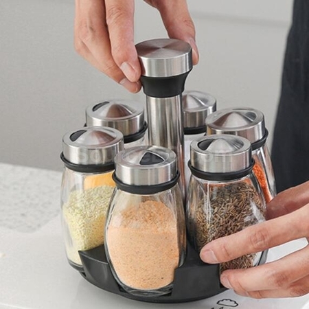 Customization Seven-Piece Kitchen Spice Jar Set With Rotating Base Promotional Products