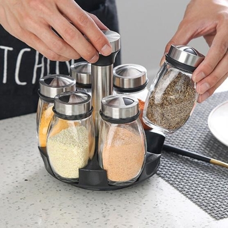 Customization Seven-Piece Kitchen Spice Jar Set With Rotating Base Promotional Products