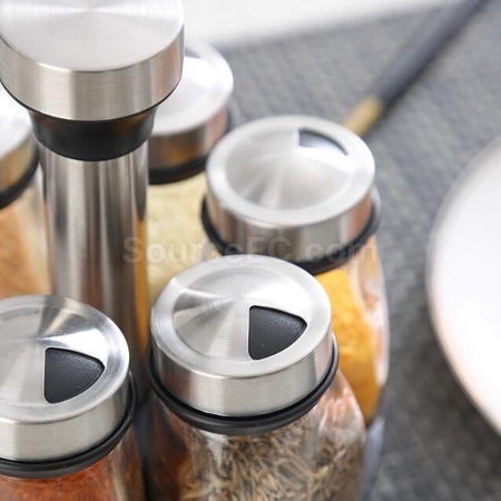 Customization Seven-Piece Kitchen Spice Jar Set With Rotating Base Promotional Products