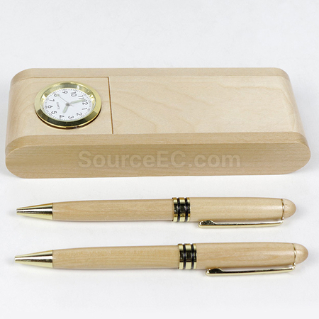 Customization Multipurpose Wooden Pen and Pencil Stand with Quartz Clock Promotional Products