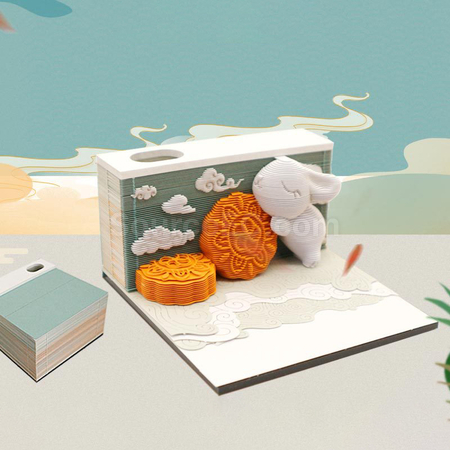 Customization Mid-Autumn Festival Creative 3D Moon Cake Paper Carving Note Paper Promotional Products