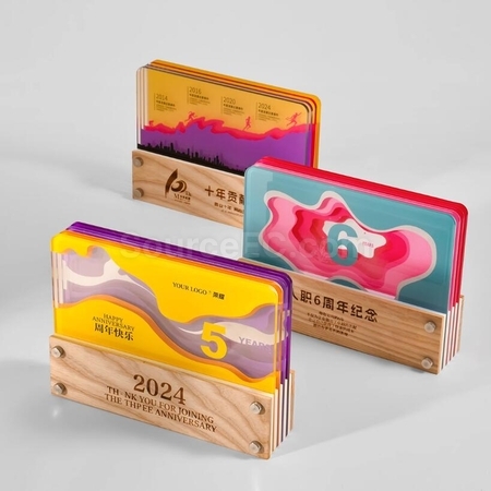 Customization Multi-Layered Spliced ​​Acrylic Solid Wood Series Trophies Promotional Products