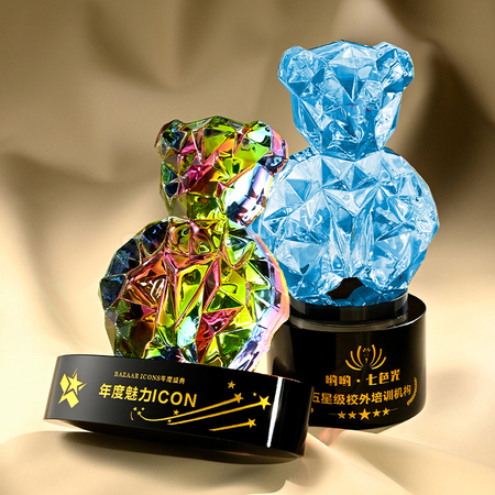 Customization Color-plated Bear Crystal Trophy Promotional Products