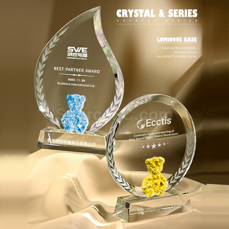Customization Color-plated Bear Crystal Trophy Promotional Products