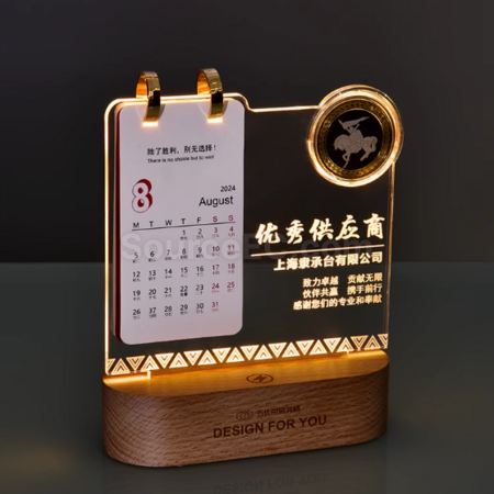 Customization Creative luminous night light table calendar trophy Promotional Products